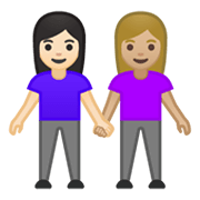 👩🏻‍🤝‍👩🏼 Emoji händchenhaltende Frauen: helle Hautfarbe, mittelhelle Hautfarbe Google Android 10.0 March 2020 Feature Drop.
