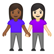 👩🏾‍🤝‍👩🏻 Emoji händchenhaltende Frauen: mitteldunkle Hautfarbe, helle Hautfarbe Google Android 10.0 March 2020 Feature Drop.