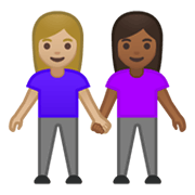 👩🏼‍🤝‍👩🏾 Emoji händchenhaltende Frauen: mittelhelle Hautfarbe, mitteldunkle Hautfarbe Google Android 10.0 March 2020 Feature Drop.