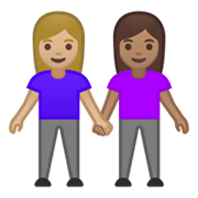 Émoji 👩🏼‍🤝‍👩🏽 Deux Femmes Se Tenant La Main : Peau Moyennement Claire Et Peau Légèrement Mate sur Google Android 10.0 March 2020 Feature Drop.