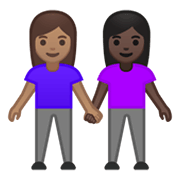 Émoji 👩🏽‍🤝‍👩🏿 Deux Femmes Se Tenant La Main : Peau Légèrement Mate Et Peau Foncée sur Google Android 10.0 March 2020 Feature Drop.