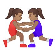 🤼🏽‍♀️ Emoji Mujeres Luchando, Tono De Piel Medio en Google Android 10.0 March 2020 Feature Drop.