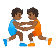 🤼🏾 Emoji Personas Luchando, Tono De Piel Oscuro Medio en Google Android 10.0 March 2020 Feature Drop.