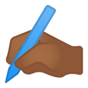 ✍🏾 Emoji Escrevendo à Mão: Pele Morena Escura na Google Android 10.0 March 2020 Feature Drop.