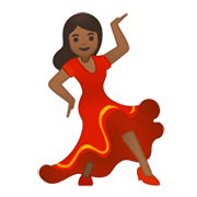 💃🏾 Emoji Mulher Dançando: Pele Morena Escura na Google Android 10.0.