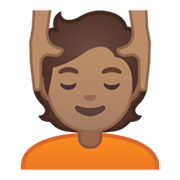 💆🏽 Emoji Person, die eine Kopfmassage bekommt: mittlere Hautfarbe Google Android 10.0.
