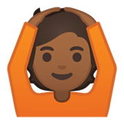🙆🏾 Emoji Person mit Händen auf dem Kopf: mitteldunkle Hautfarbe Google Android 10.0.