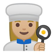 Emoji 👩🏼‍🍳 Cuoca: Carnagione Abbastanza Chiara su Google Android 10.0.