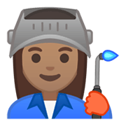 Emoji 👩🏽‍🏭 Operaia: Carnagione Olivastra su Google Android 10.0.