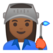 👩🏾‍🏭 Emoji Fabrikarbeiterin: mitteldunkle Hautfarbe Google Android 10.0.