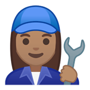 👩🏽‍🔧 Emoji Mecánica: Tono De Piel Medio en Google Android 10.0.