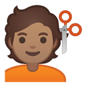 💇🏽 Emoji Persona Cortándose El Pelo: Tono De Piel Medio en Google Android 10.0.