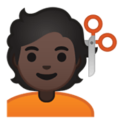 💇🏿 Emoji Pessoa Cortando O Cabelo: Pele Escura na Google Android 10.0.