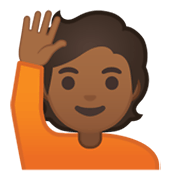 🙋🏾 Emoji Person mit erhobenem Arm: mitteldunkle Hautfarbe Google Android 10.0.