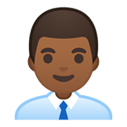 👨🏾‍💼 Emoji Oficinista Hombre: Tono De Piel Oscuro Medio en Google Android 10.0.