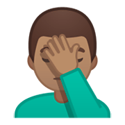 🤦🏽‍♂️ Emoji sich an den Kopf fassender Mann: mittlere Hautfarbe Google Android 10.0.