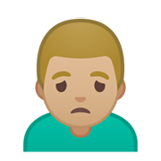 Emoji 🙍🏼‍♂️ Uomo Corrucciato: Carnagione Abbastanza Chiara su Google Android 10.0.