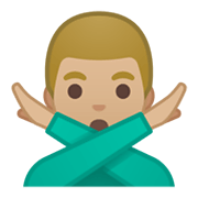 🙅🏼‍♂️ Emoji Homem Fazendo Gesto De «não»: Pele Morena Clara na Google Android 10.0.