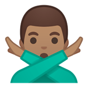 🙅🏽‍♂️ Emoji Homem Fazendo Gesto De «não»: Pele Morena na Google Android 10.0.