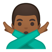 🙅🏾‍♂️ Emoji Hombre Haciendo El Gesto De «no»: Tono De Piel Oscuro Medio en Google Android 10.0.