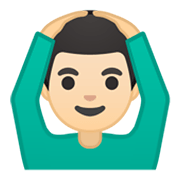 🙆🏻‍♂️ Emoji Mann mit Händen auf dem Kopf: helle Hautfarbe Google Android 10.0.