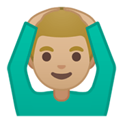 🙆🏼‍♂️ Emoji Mann mit Händen auf dem Kopf: mittelhelle Hautfarbe Google Android 10.0.