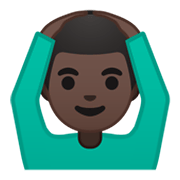 🙆🏿‍♂️ Emoji Mann mit Händen auf dem Kopf: dunkle Hautfarbe Google Android 10.0.