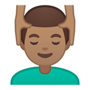 💆🏽‍♂️ Emoji Mann, der eine Kopfmassage bekommt: mittlere Hautfarbe Google Android 10.0.