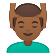 💆🏾‍♂️ Emoji Hombre Recibiendo Masaje: Tono De Piel Oscuro Medio en Google Android 10.0.