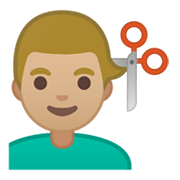 💇🏼‍♂️ Emoji Hombre Cortándose El Pelo: Tono De Piel Claro Medio en Google Android 10.0.
