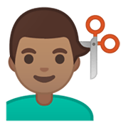 💇🏽‍♂️ Emoji Hombre Cortándose El Pelo: Tono De Piel Medio en Google Android 10.0.