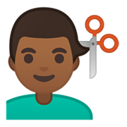 💇🏾‍♂️ Emoji Hombre Cortándose El Pelo: Tono De Piel Oscuro Medio en Google Android 10.0.