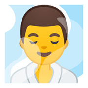 Emoji 🧖‍♂️ Uomo In Sauna su Google Android 10.0.