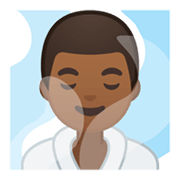🧖🏾‍♂️ Emoji Mann in Dampfsauna: mitteldunkle Hautfarbe Google Android 10.0.