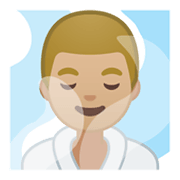 Emoji 🧖🏼‍♂️ Uomo In Sauna: Carnagione Abbastanza Chiara su Google Android 10.0.