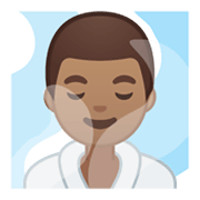 Émoji 🧖🏽‍♂️ Homme Au Hammam : Peau Légèrement Mate sur Google Android 10.0.
