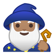 🧙🏽‍♂️ Emoji Homem Mago: Pele Morena na Google Android 10.0.