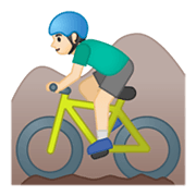 🚵🏻‍♂️ Emoji Homem Fazendo Mountain Bike: Pele Clara na Google Android 10.0.