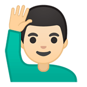 🙋🏻‍♂️ Emoji Mann mit erhobenem Arm: helle Hautfarbe Google Android 10.0.
