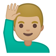 Emoji 🙋🏼‍♂️ Uomo Con Mano Alzata: Carnagione Abbastanza Chiara su Google Android 10.0.