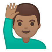 🙋🏽‍♂️ Emoji Homem Levantando A Mão: Pele Morena na Google Android 10.0.