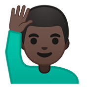Emoji 🙋🏿‍♂️ Uomo Con Mano Alzata: Carnagione Scura su Google Android 10.0.