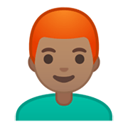 👨🏽‍🦰 Emoji Mann: mittlere Hautfarbe, rotes Haar Google Android 10.0.