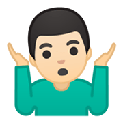 🤷🏻‍♂️ Emoji schulterzuckender Mann: helle Hautfarbe Google Android 10.0.