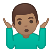 Emoji 🤷🏽‍♂️ Uomo Che Scrolla Le Spalle: Carnagione Olivastra su Google Android 10.0.