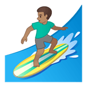 🏄🏽‍♂️ Emoji Homem Surfista: Pele Morena na Google Android 10.0.