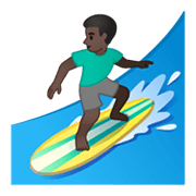 🏄🏿‍♂️ Emoji Homem Surfista: Pele Escura na Google Android 10.0.