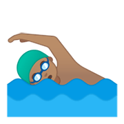 🏊🏽‍♂️ Emoji Homem Nadando: Pele Morena na Google Android 10.0.