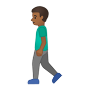 🚶🏾‍♂️ Emoji Homem Andando: Pele Morena Escura na Google Android 10.0.