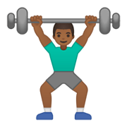 🏋🏾‍♂️ Emoji Homem Levantando Peso: Pele Morena Escura na Google Android 10.0.